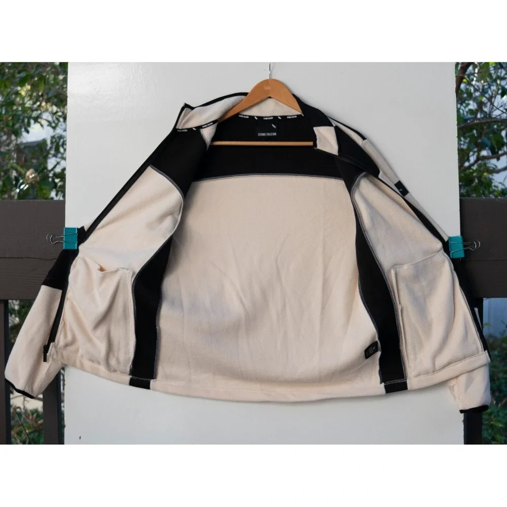 Stone Falcon‎ Men's Size Small White Black Full Zip Fleece Hoodie Jacket